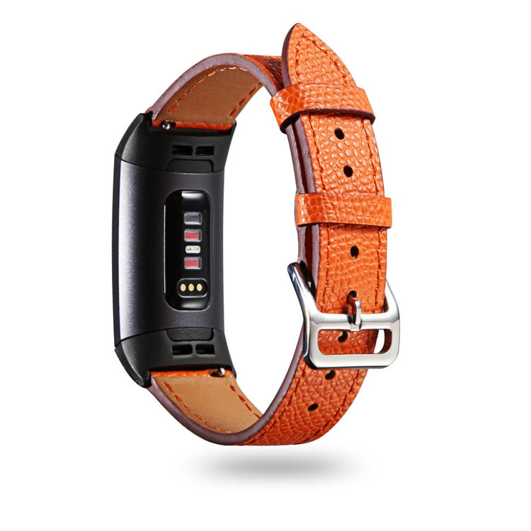 Tidsløst Fitbit Charge 3 Ægte læder Rem - Orange#serie_5