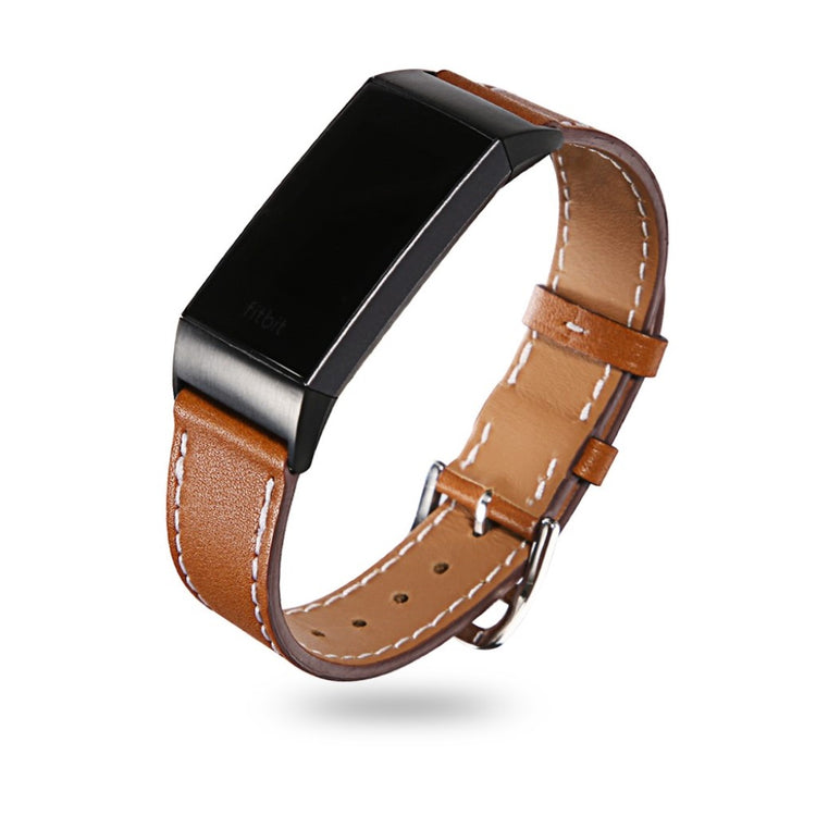 Tidsløst Fitbit Charge 3 Ægte læder Rem - Brun#serie_6
