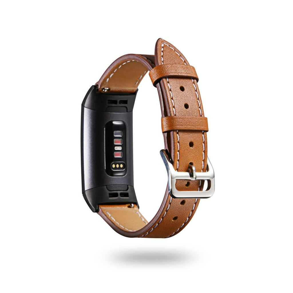 Tidsløst Fitbit Charge 3 Ægte læder Rem - Brun#serie_6