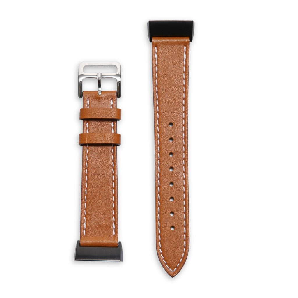 Tidsløst Fitbit Charge 3 Ægte læder Rem - Brun#serie_6