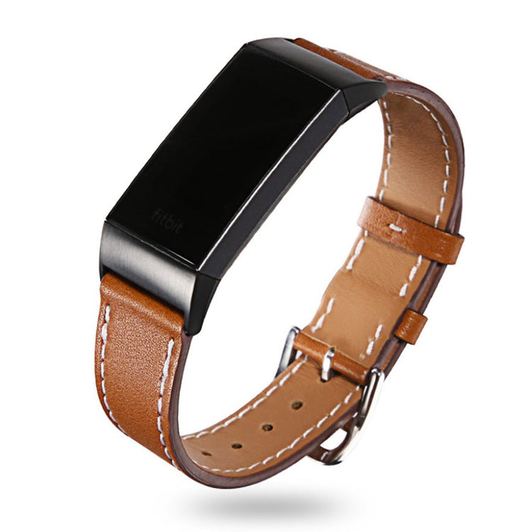 Tidsløst Fitbit Charge 3 Ægte læder Rem - Brun#serie_6
