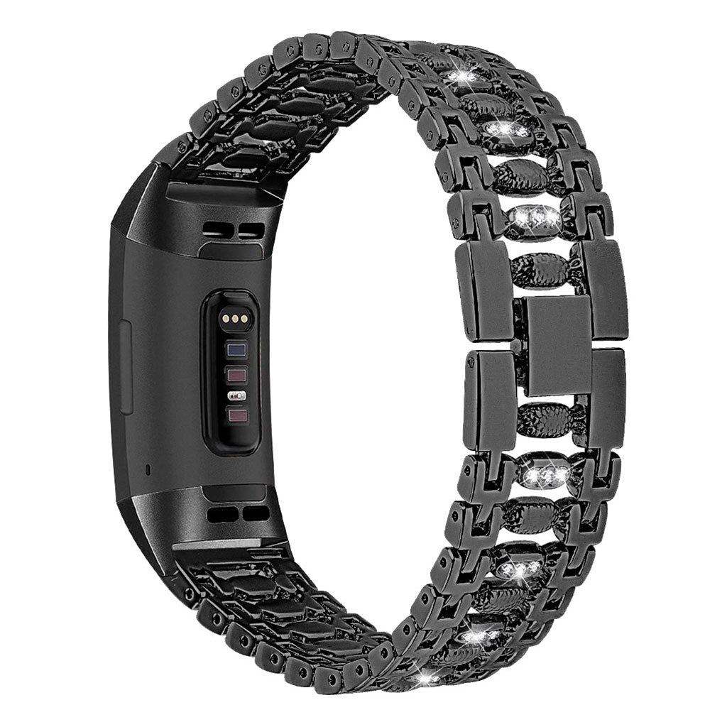 Smuk Fitbit Charge 3 Metal og Rhinsten Rem - Sort#serie_2