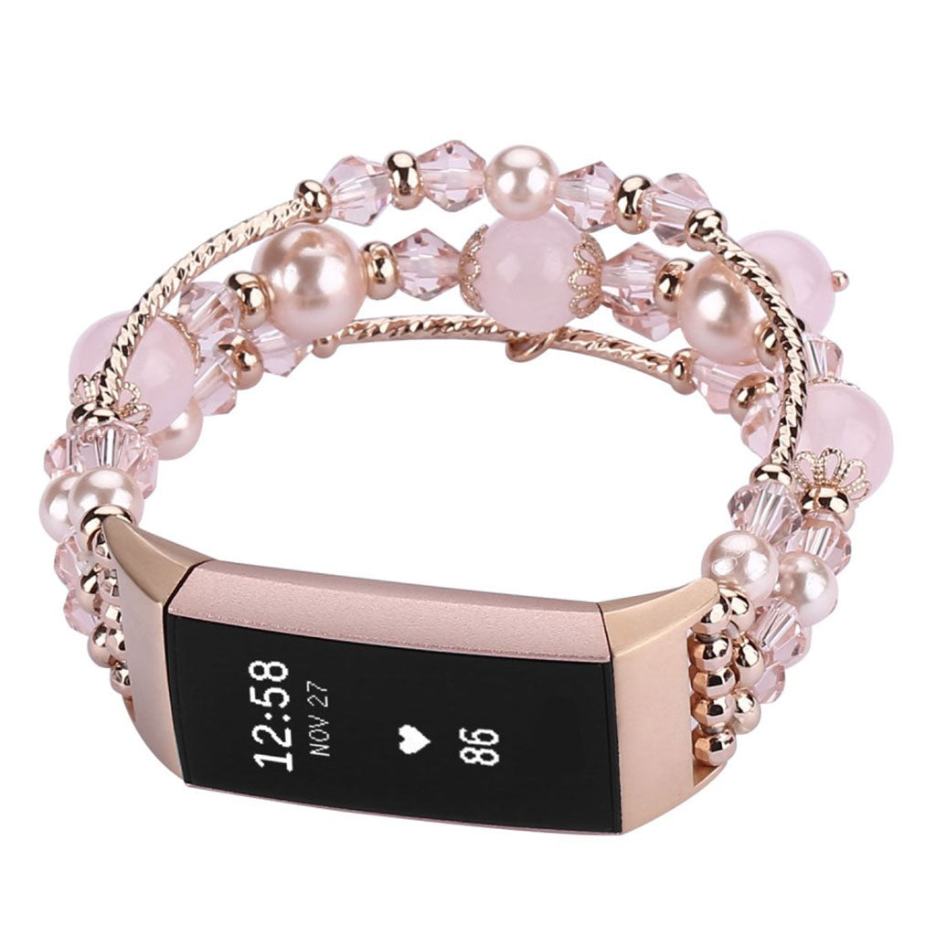 Flot Fitbit Charge 3 Metal og Rhinsten Rem - Pink#serie_3
