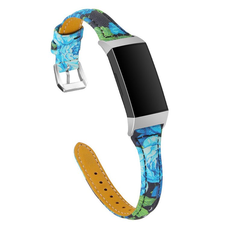 Slidstærk Fitbit Charge 3 Ægte læder Rem - Blå#serie_4