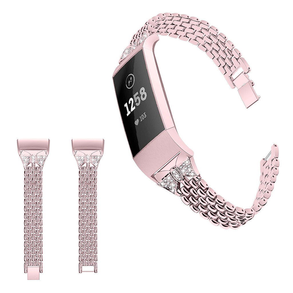 Vildt fantastisk Fitbit Charge 3 Metal og Rhinsten Rem - Pink#serie_3