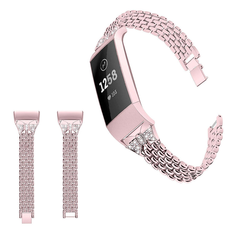 Vildt fantastisk Fitbit Charge 3 Metal og Rhinsten Rem - Pink#serie_3