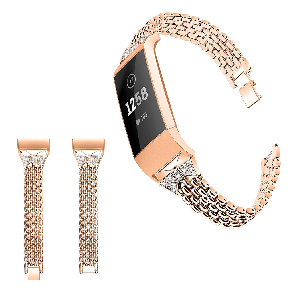 Vildt fantastisk Fitbit Charge 3 Metal og Rhinsten Rem - Guld#serie_4