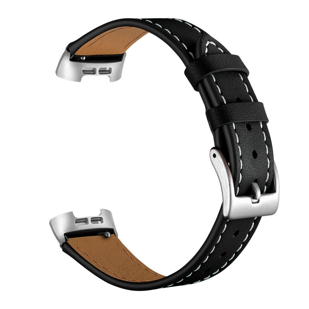 Vildt godt Fitbit Charge 3 Ægte læder Rem - Sort#serie_1