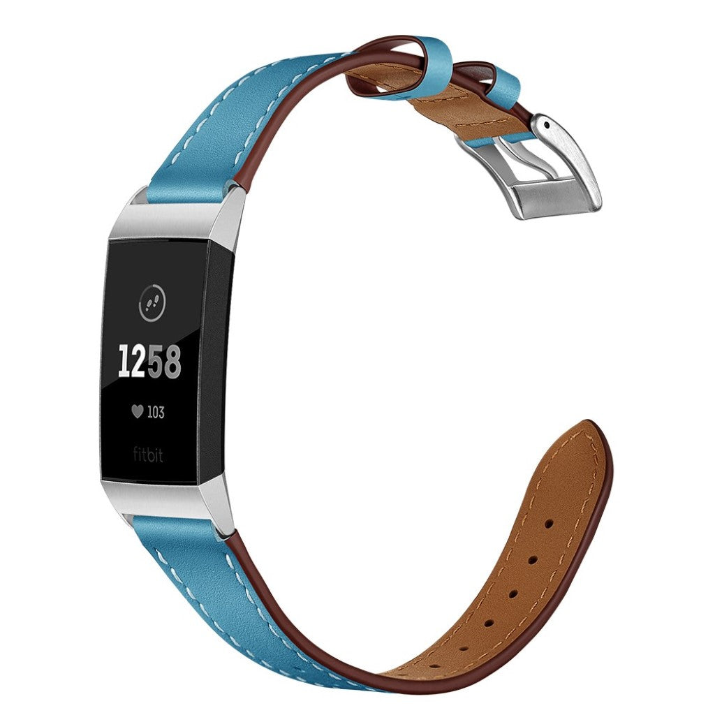 Vildt godt Fitbit Charge 3 Ægte læder Rem - Blå#serie_3