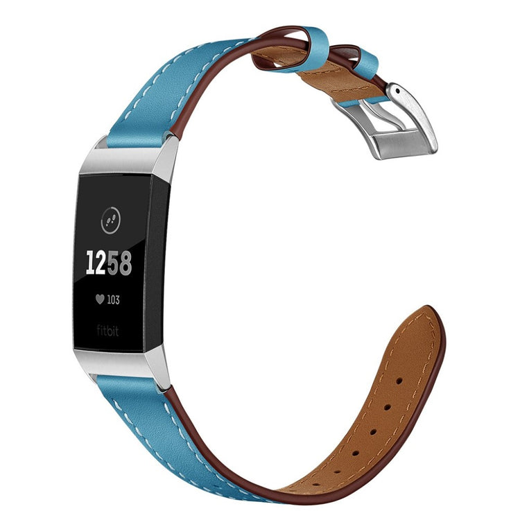 Vildt godt Fitbit Charge 3 Ægte læder Rem - Blå#serie_3