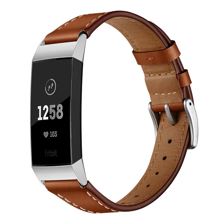 Vildt godt Fitbit Charge 3 Ægte læder Rem - Brun#serie_4