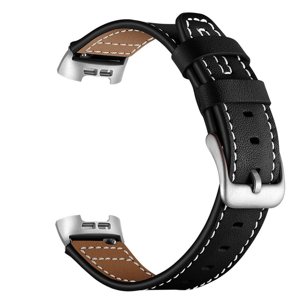 Vildt pænt Fitbit Charge 3 Ægte læder Rem - Sort#serie_1