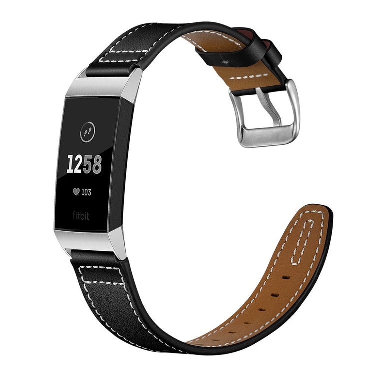 Vildt pænt Fitbit Charge 3 Ægte læder Rem - Sort#serie_1