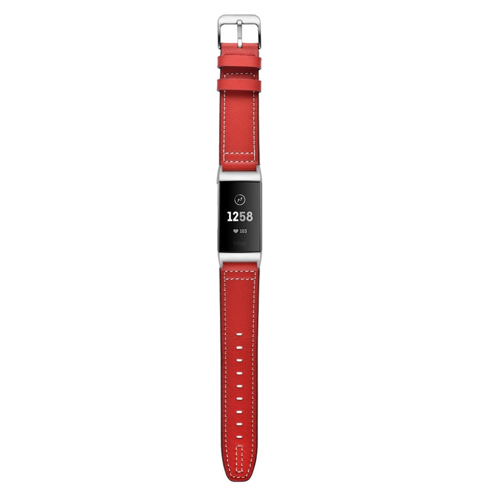 Vildt pænt Fitbit Charge 3 Ægte læder Rem - Rød#serie_2