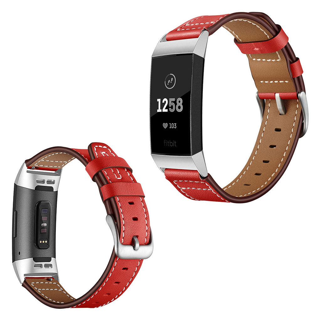 Vildt pænt Fitbit Charge 3 Ægte læder Rem - Rød#serie_2
