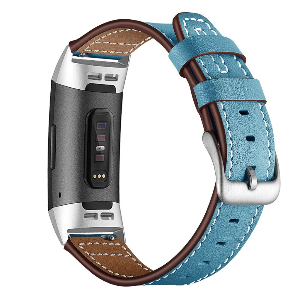 Vildt pænt Fitbit Charge 3 Ægte læder Rem - Blå#serie_3