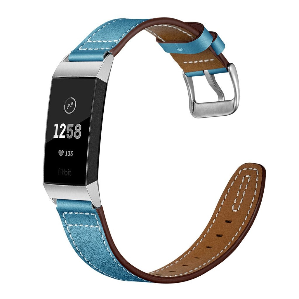 Vildt pænt Fitbit Charge 3 Ægte læder Rem - Blå#serie_3