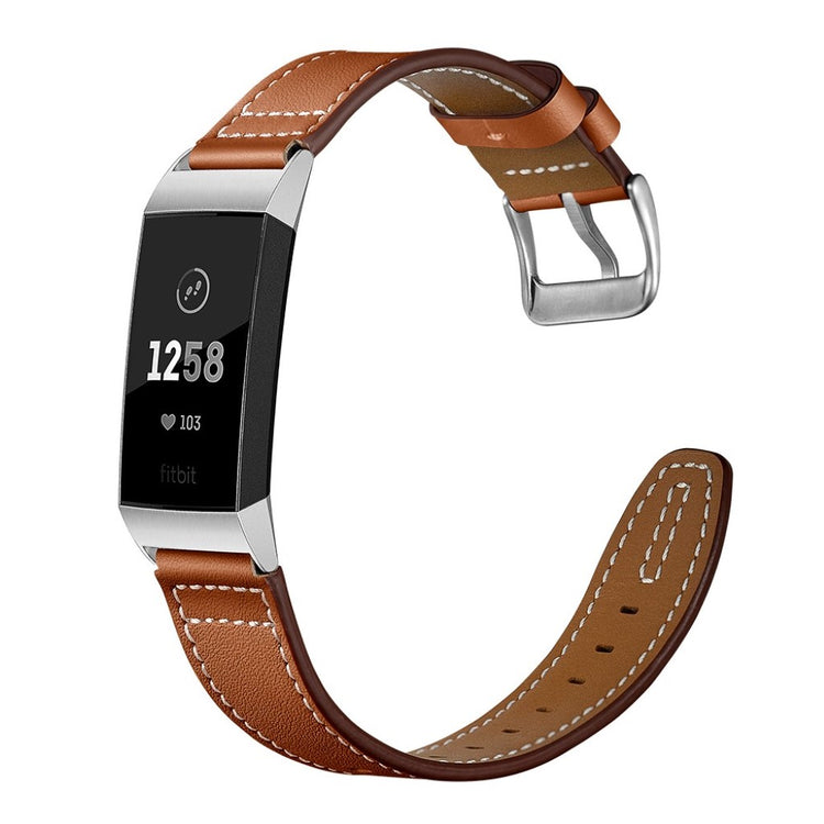 Vildt pænt Fitbit Charge 3 Ægte læder Rem - Brun#serie_4