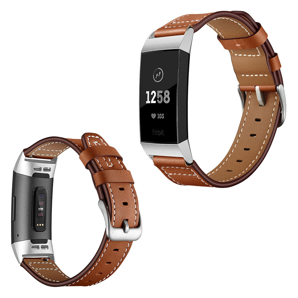 Vildt pænt Fitbit Charge 3 Ægte læder Rem - Brun#serie_4