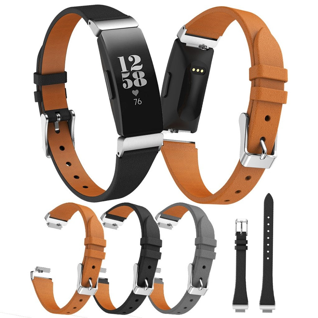 Mega komfortabel Fitbit Inspire Ægte læder Rem - Sølv#serie_1