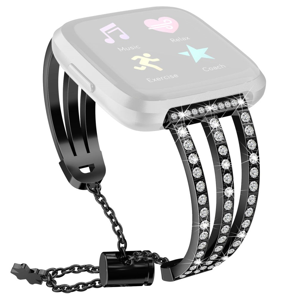  Fitbit Versa 2 / Fitbit Versa Lite Metal og Rhinsten Rem - Sort#serie_2