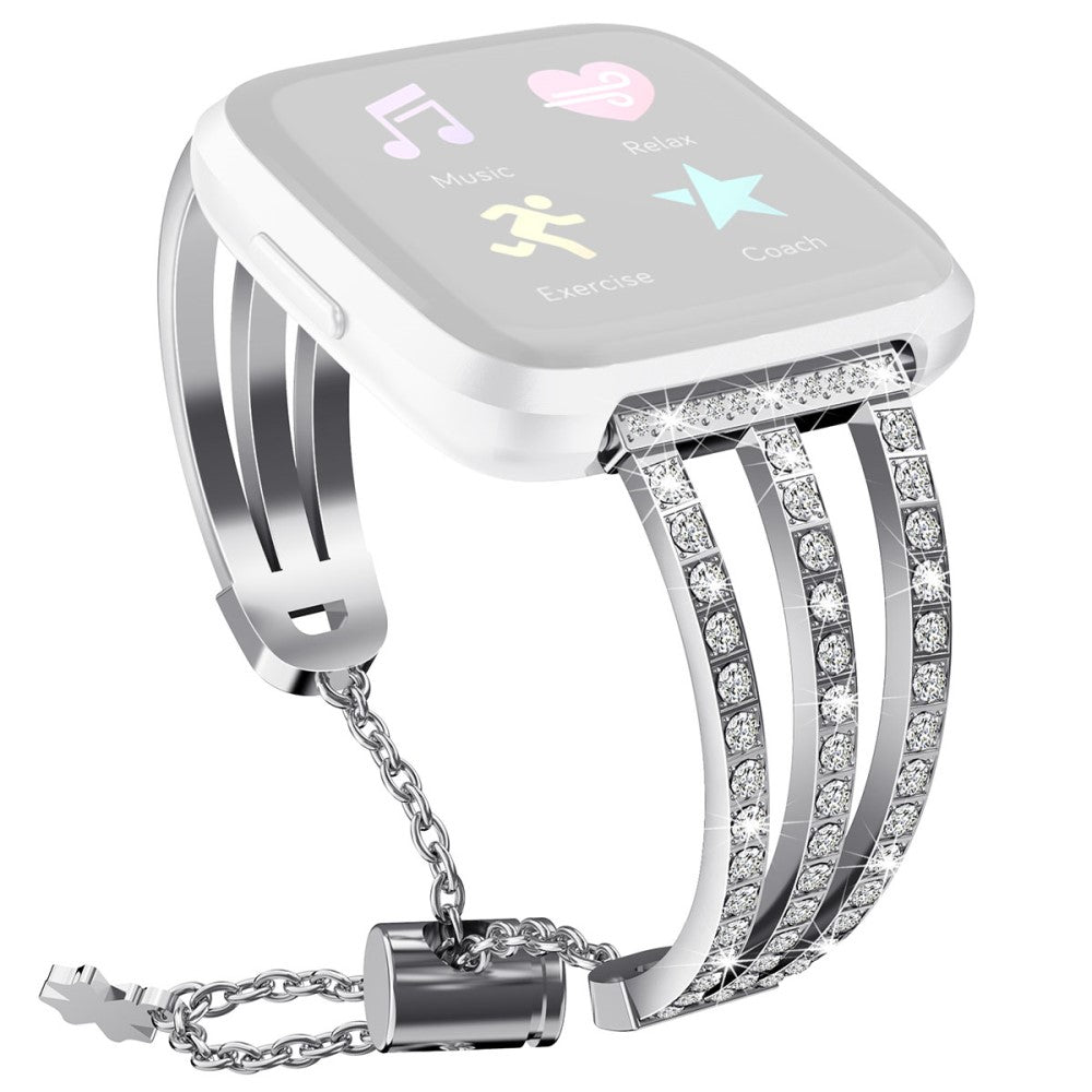  Fitbit Versa 2 / Fitbit Versa Lite Metal og Rhinsten Rem - Sølv#serie_035