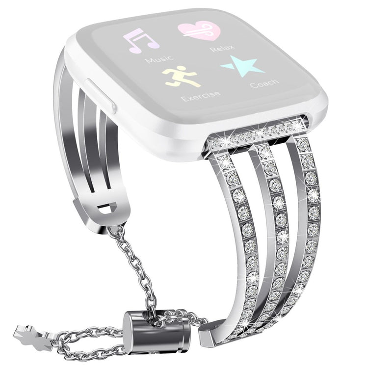  Fitbit Versa 2 / Fitbit Versa Lite Metal og Rhinsten Rem - Sølv#serie_035