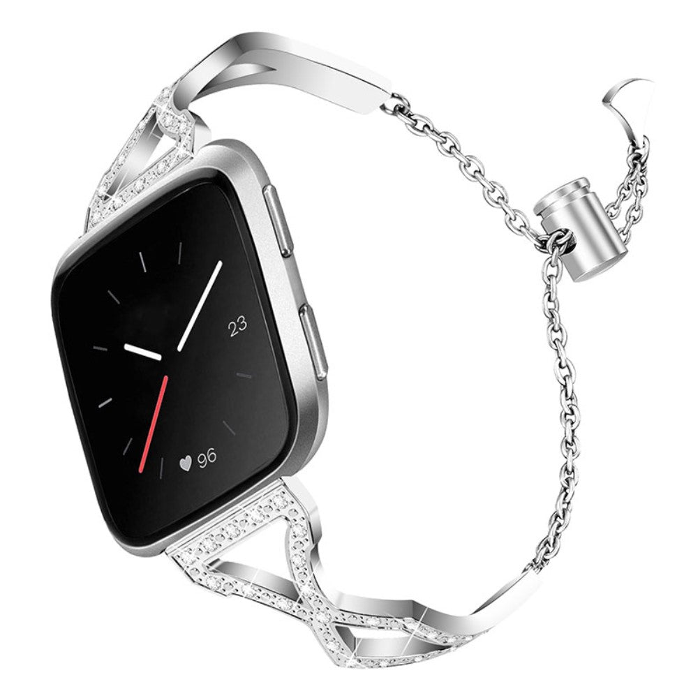  Fitbit Versa 2 / Fitbit Versa Lite Metal og Rhinsten Rem - Sølv#serie_2