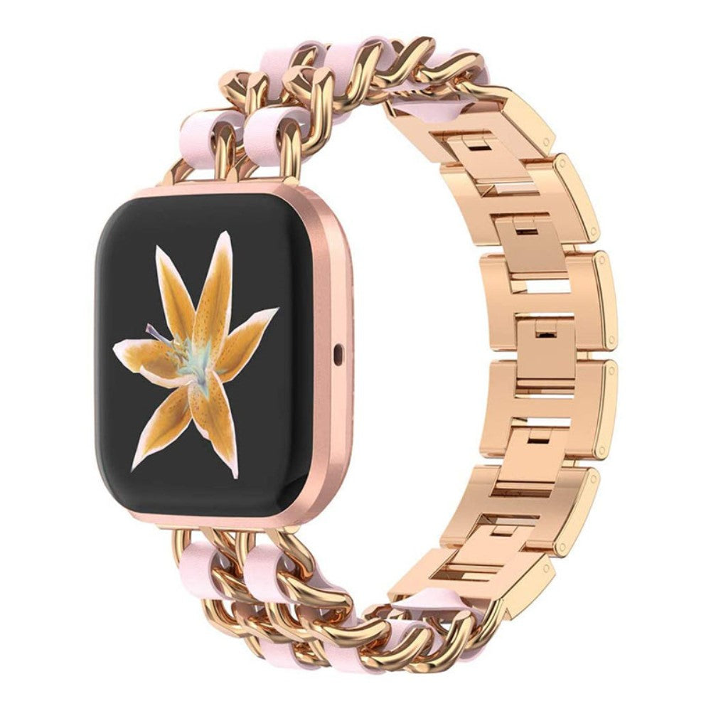  Fitbit Versa 2 / Fitbit Versa Lite Metal og Kunstlæder Rem - Pink#serie_1