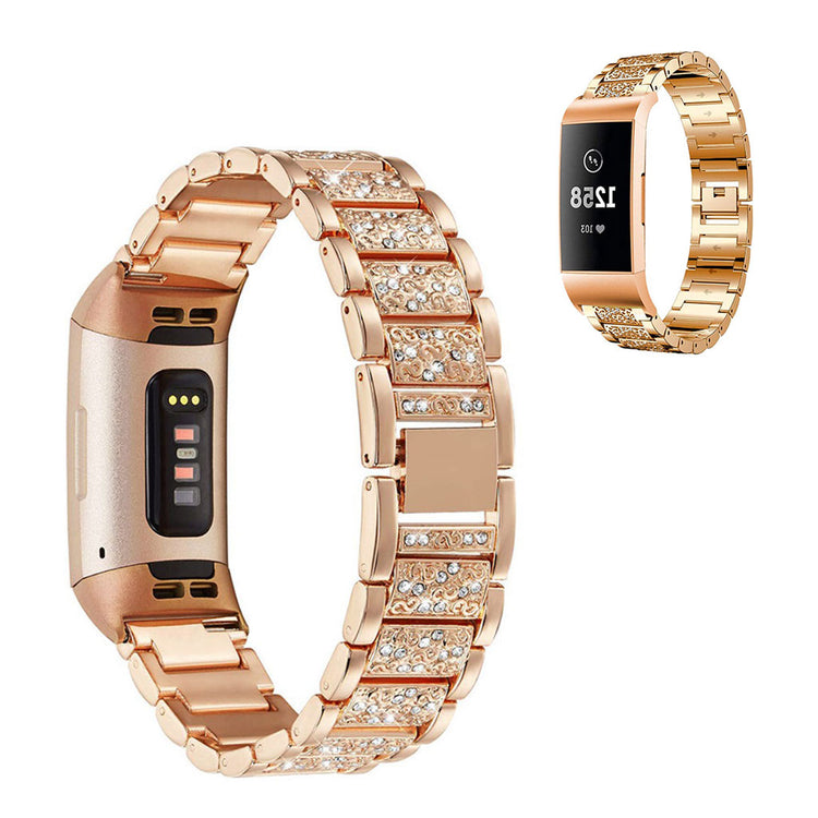 Fed Fitbit Charge 4 / Fitbit Charge 3 Metal og Rhinsten Rem - Pink#serie_3