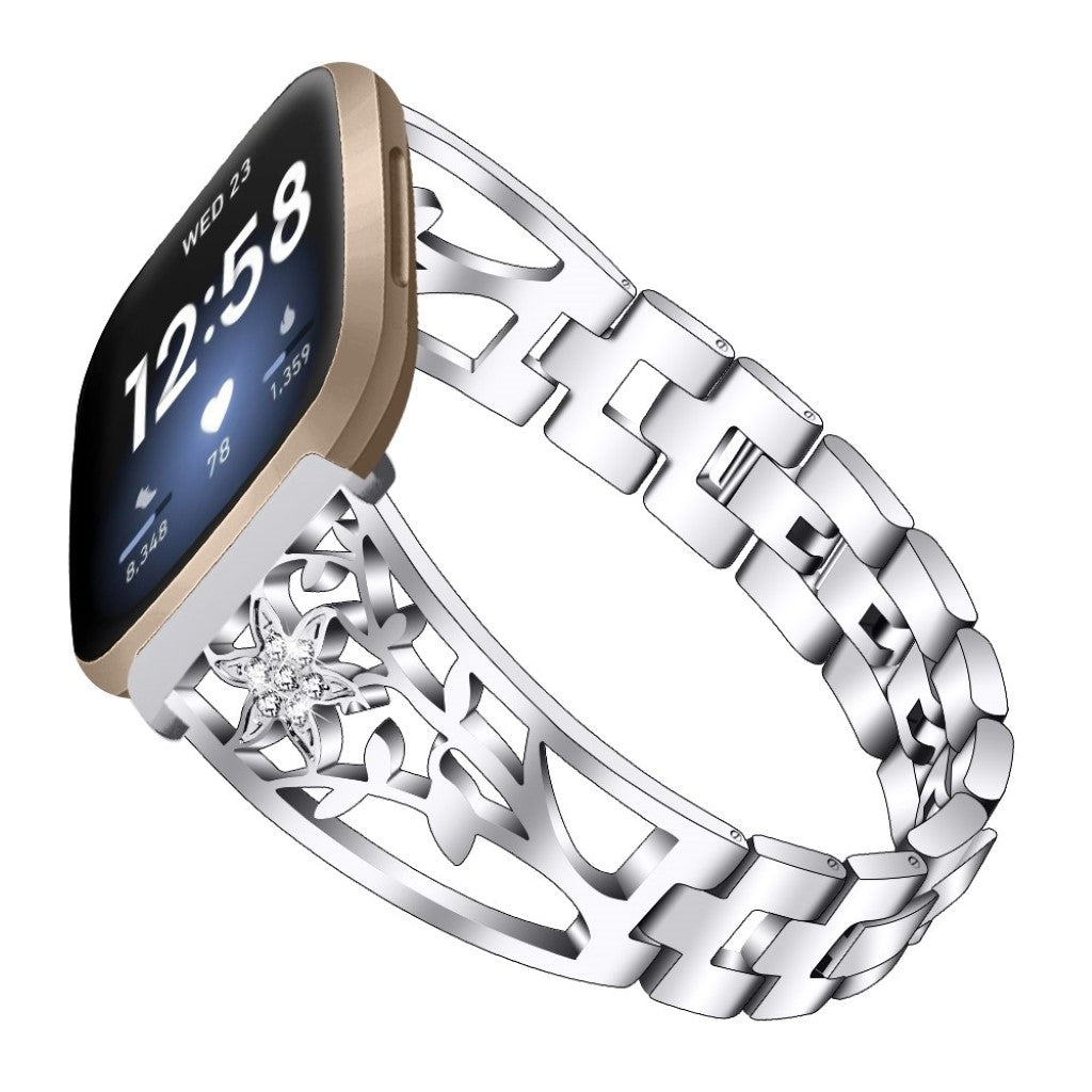 Eminent Fitbit Versa 3 / Fitbit Sense Metal og Rhinsten Rem - Sølv#serie_1