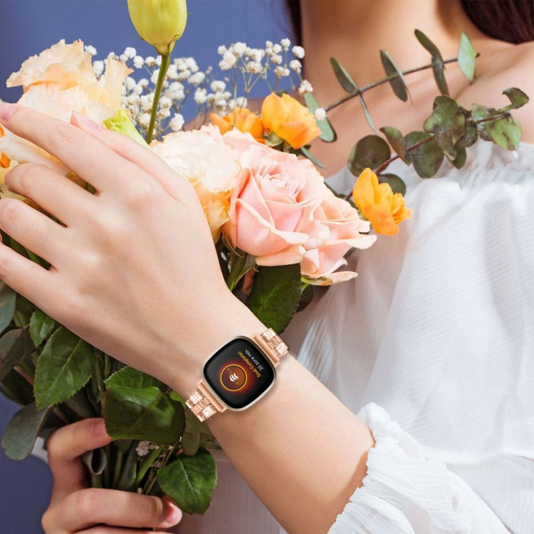 Godt Fitbit Versa 3 / Fitbit Sense Metal og Rhinsten Rem - Pink#serie_3
