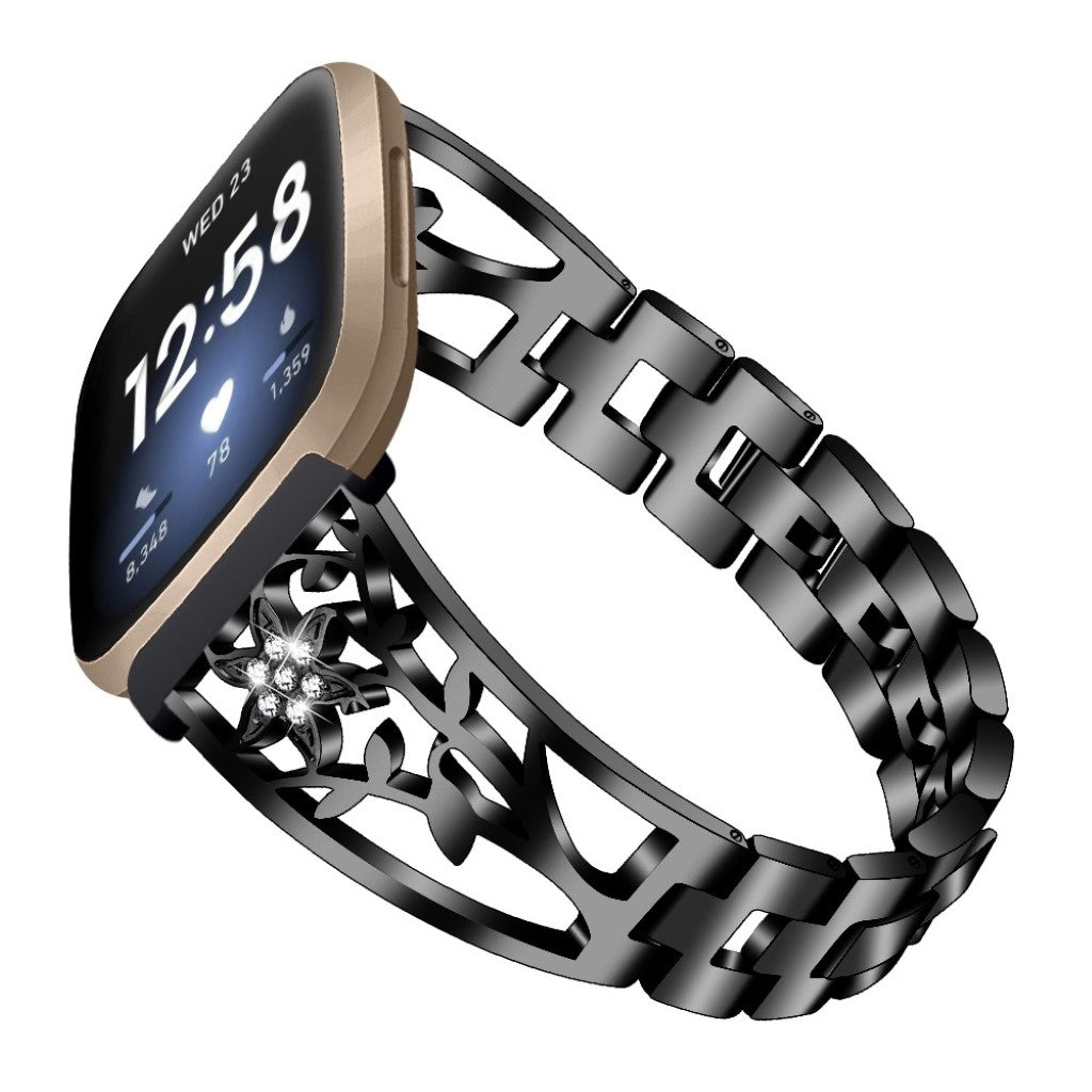 Stilren Fitbit Versa 3 / Fitbit Sense Metal og Rhinsten Rem - Sort#serie_1