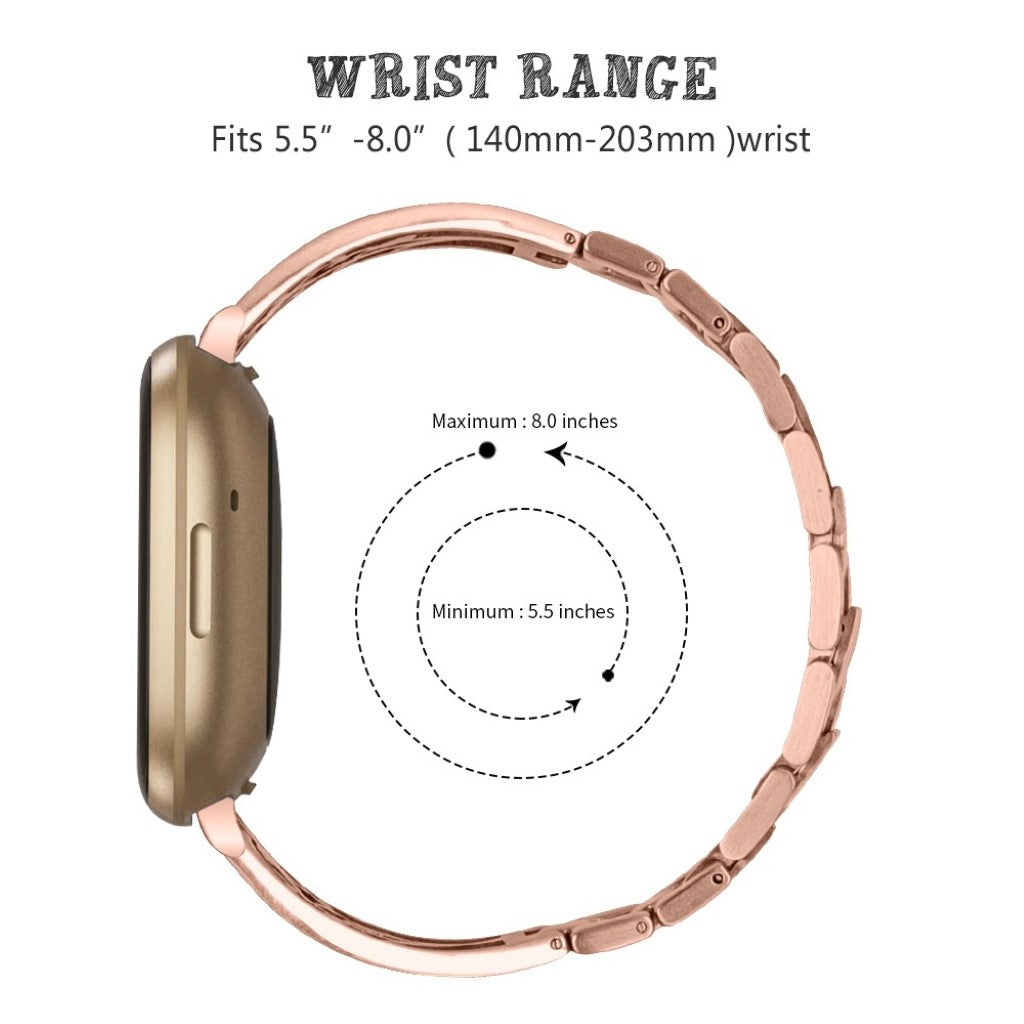 Stilren Fitbit Versa 3 / Fitbit Sense Metal og Rhinsten Rem - Pink#serie_3