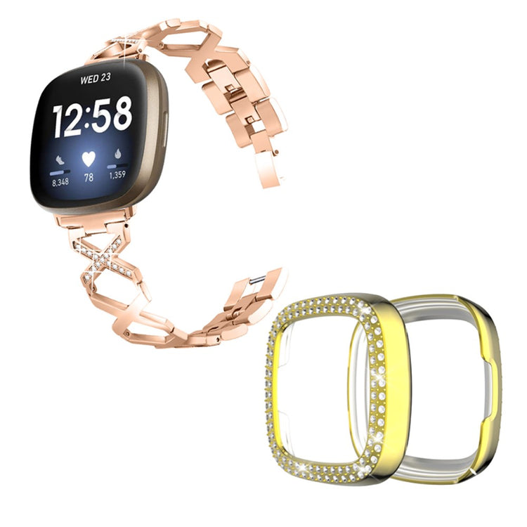 Fitbit Sense / Fitbit Versa 3 Metal Rem med Cover - Pink#serie_4