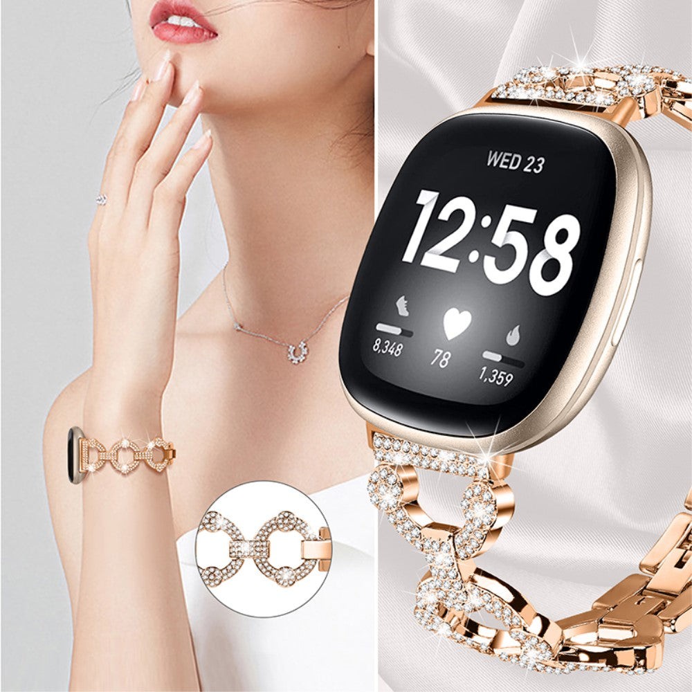 Yndigt Fitbit Sense / Fitbit Versa 3 Metal og Rhinsten Rem - Pink#serie_3