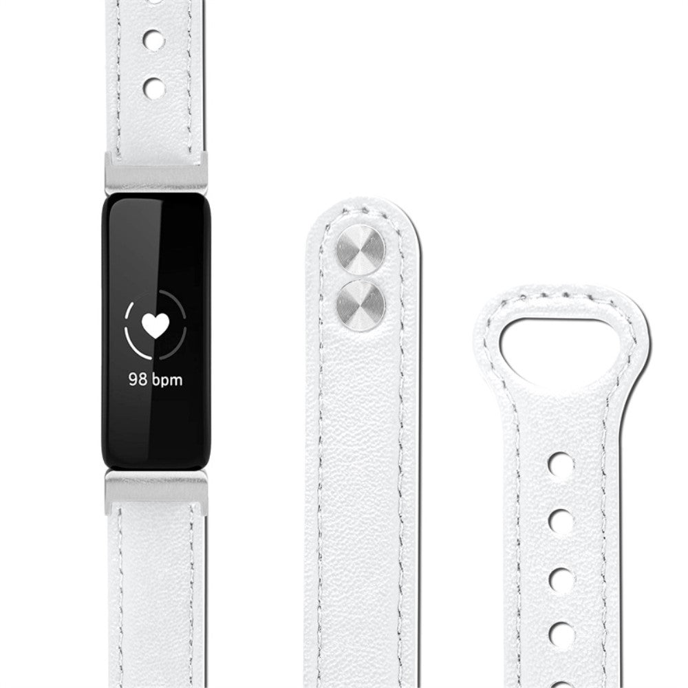 Vildt pænt Fitbit Inspire 2 / Fitbit Ace 2 Ægte læder Urrem - Hvid#serie_1