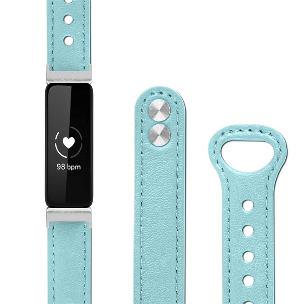 Vildt pænt Fitbit Inspire 2 / Fitbit Ace 2 Ægte læder Urrem - Blå#serie_10