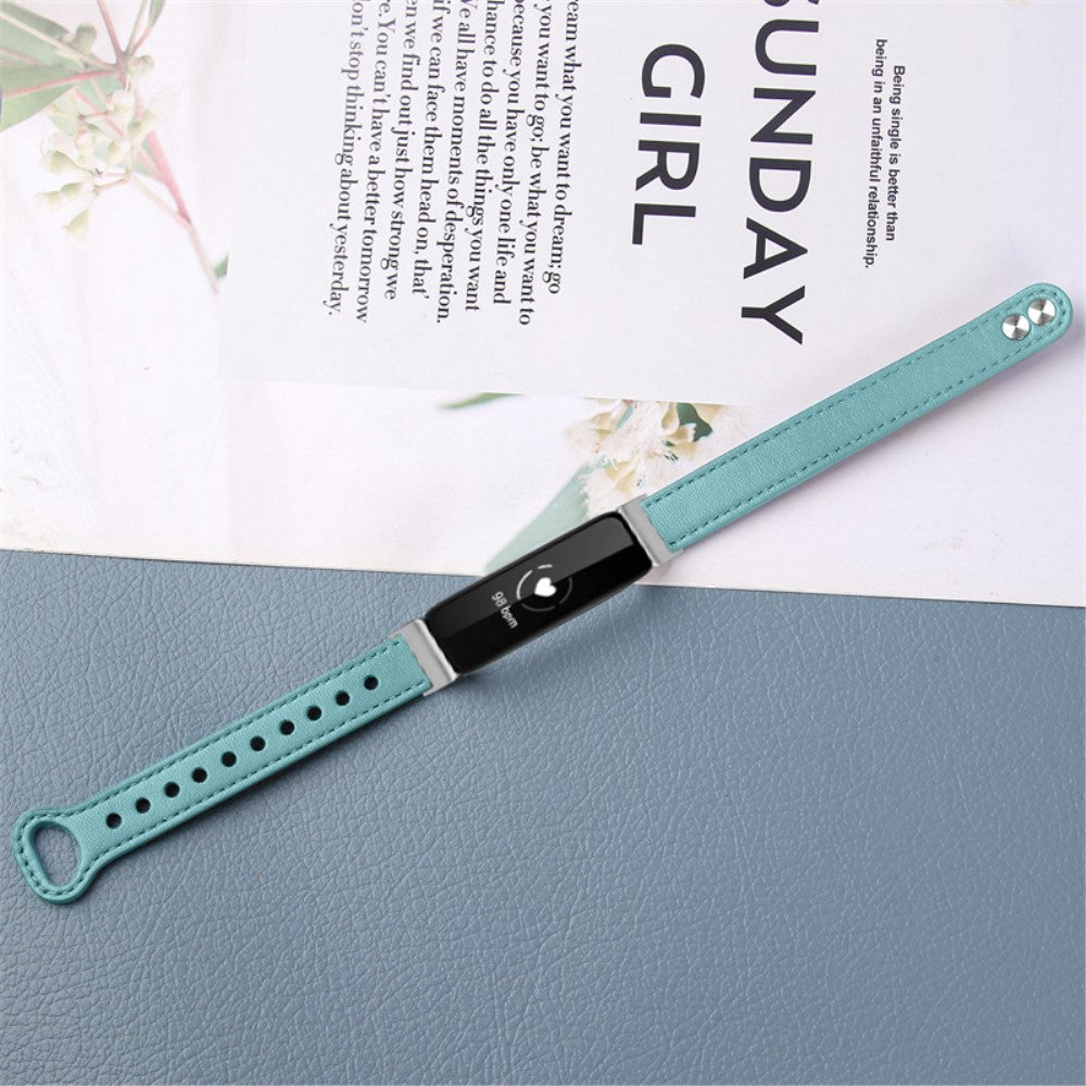 Vildt pænt Fitbit Inspire 2 / Fitbit Ace 2 Ægte læder Urrem - Blå#serie_10