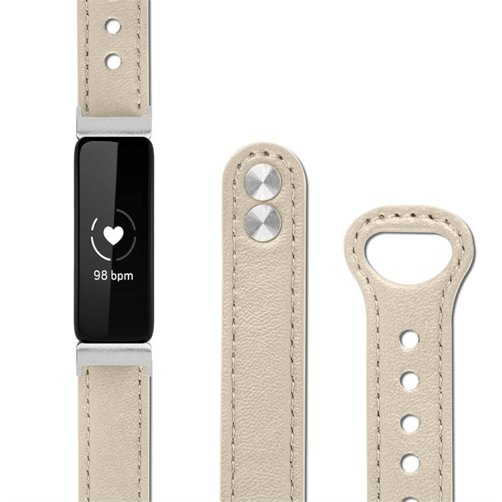 Vildt pænt Fitbit Inspire 2 / Fitbit Ace 2 Ægte læder Urrem - Hvid#serie_7