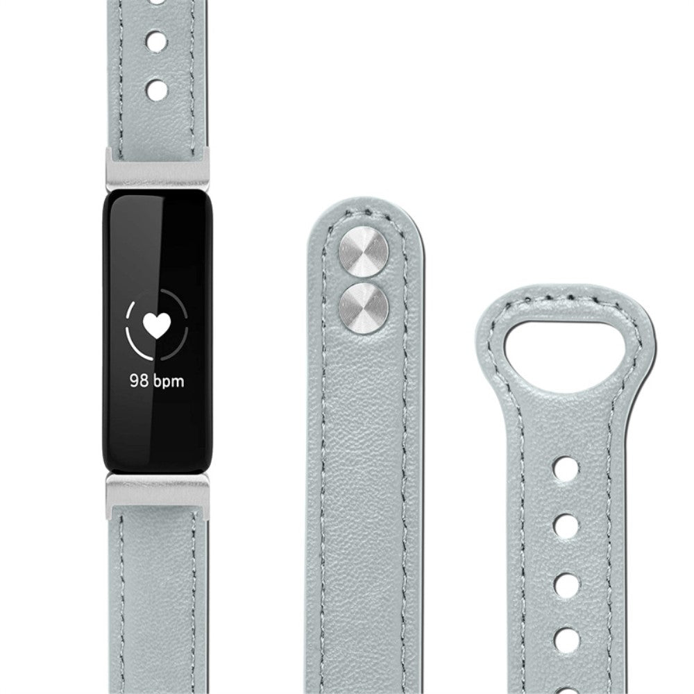 Vildt pænt Fitbit Inspire 2 / Fitbit Ace 2 Ægte læder Urrem - Sølv#serie_8