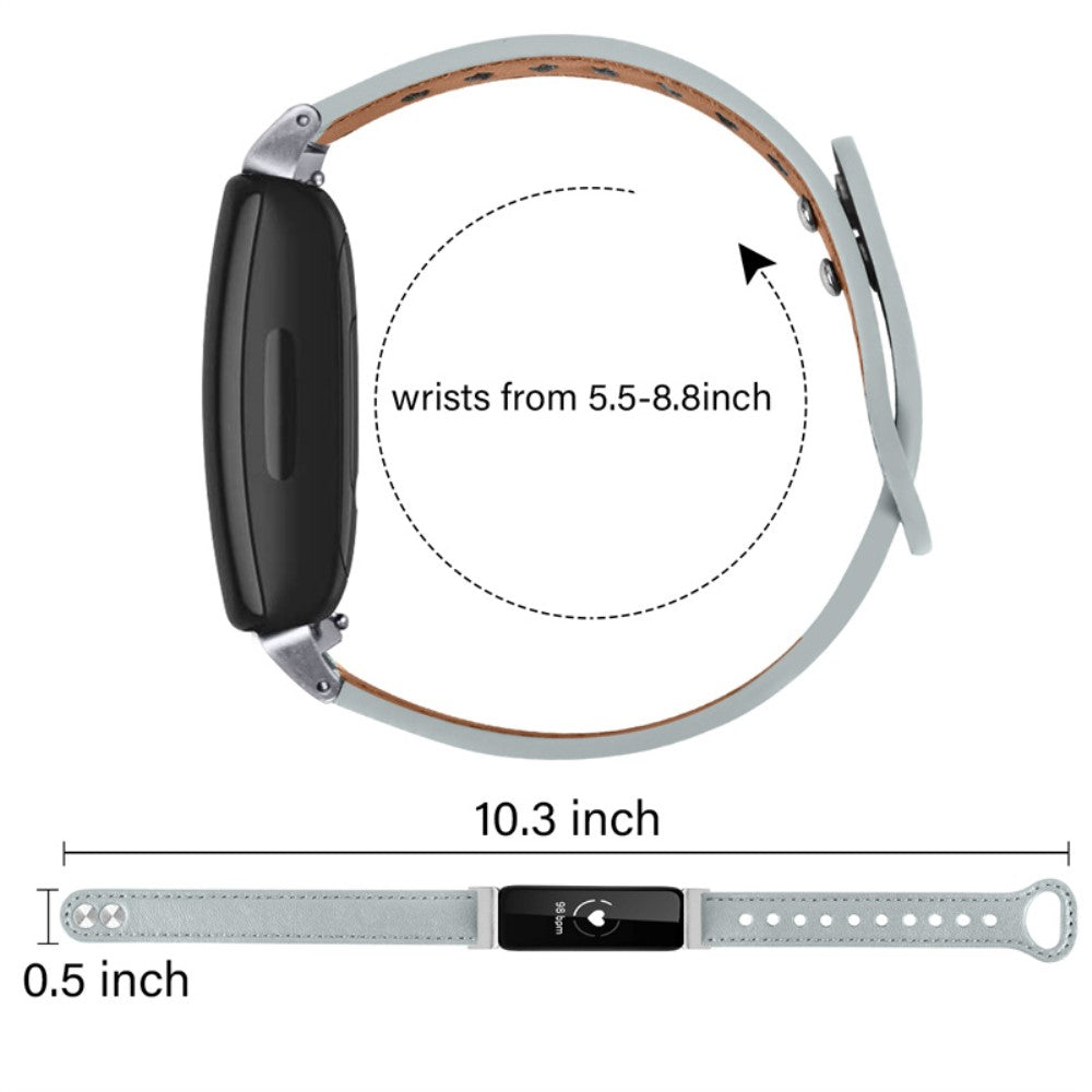 Vildt pænt Fitbit Inspire 2 / Fitbit Ace 2 Ægte læder Urrem - Sølv#serie_8