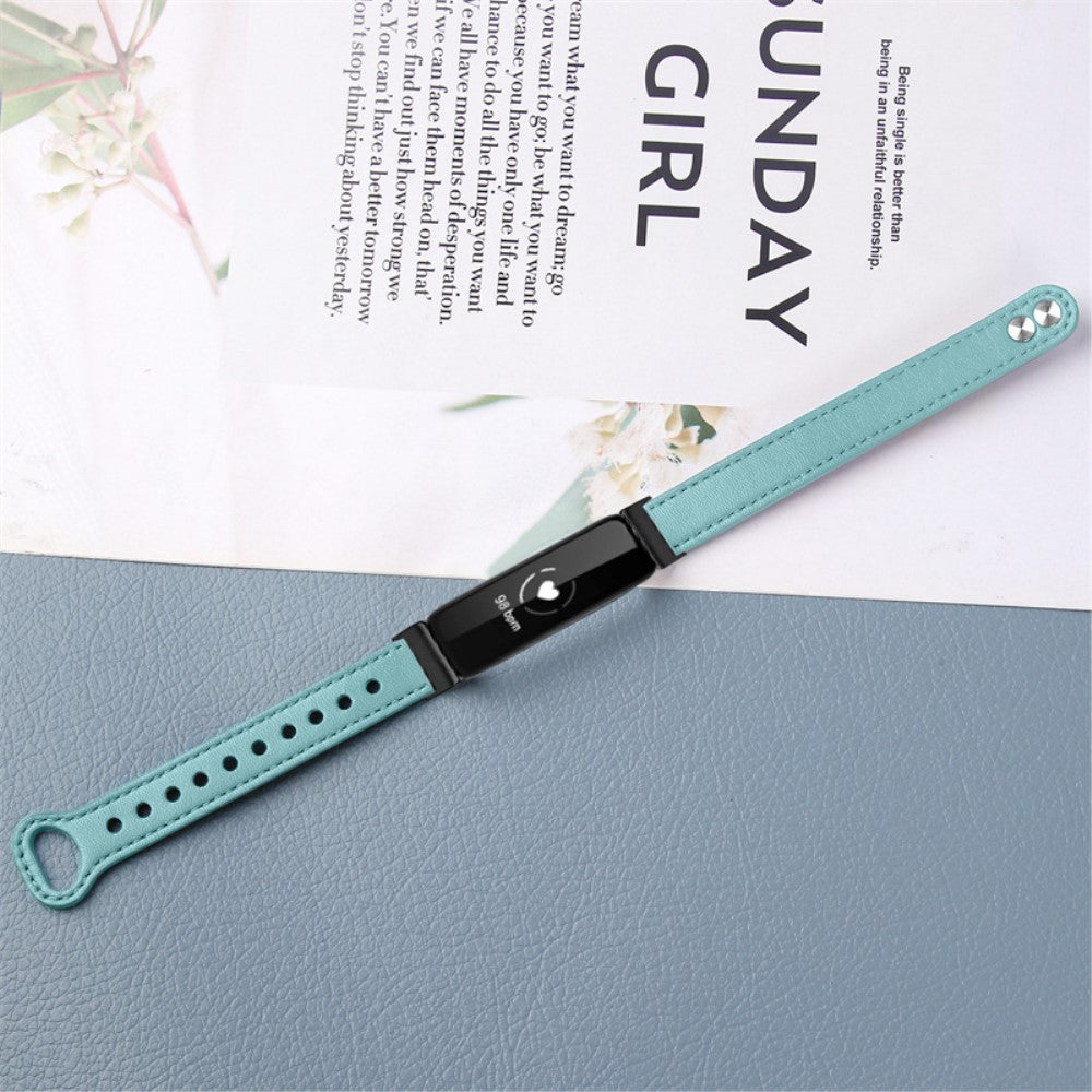 Fantastisk Fitbit Inspire 2 / Fitbit Ace 2 Ægte læder Urrem - Blå#serie_10