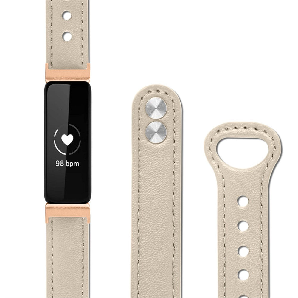 Super skøn Fitbit Inspire 2 / Fitbit Ace 2 Ægte læder Urrem - Hvid#serie_7