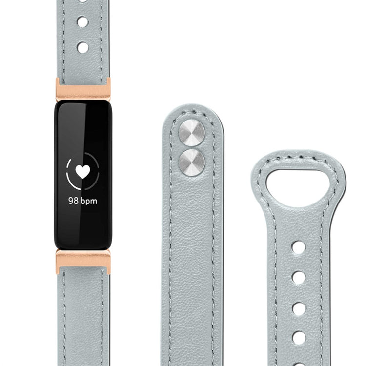 Super skøn Fitbit Inspire 2 / Fitbit Ace 2 Ægte læder Urrem - Sølv#serie_8