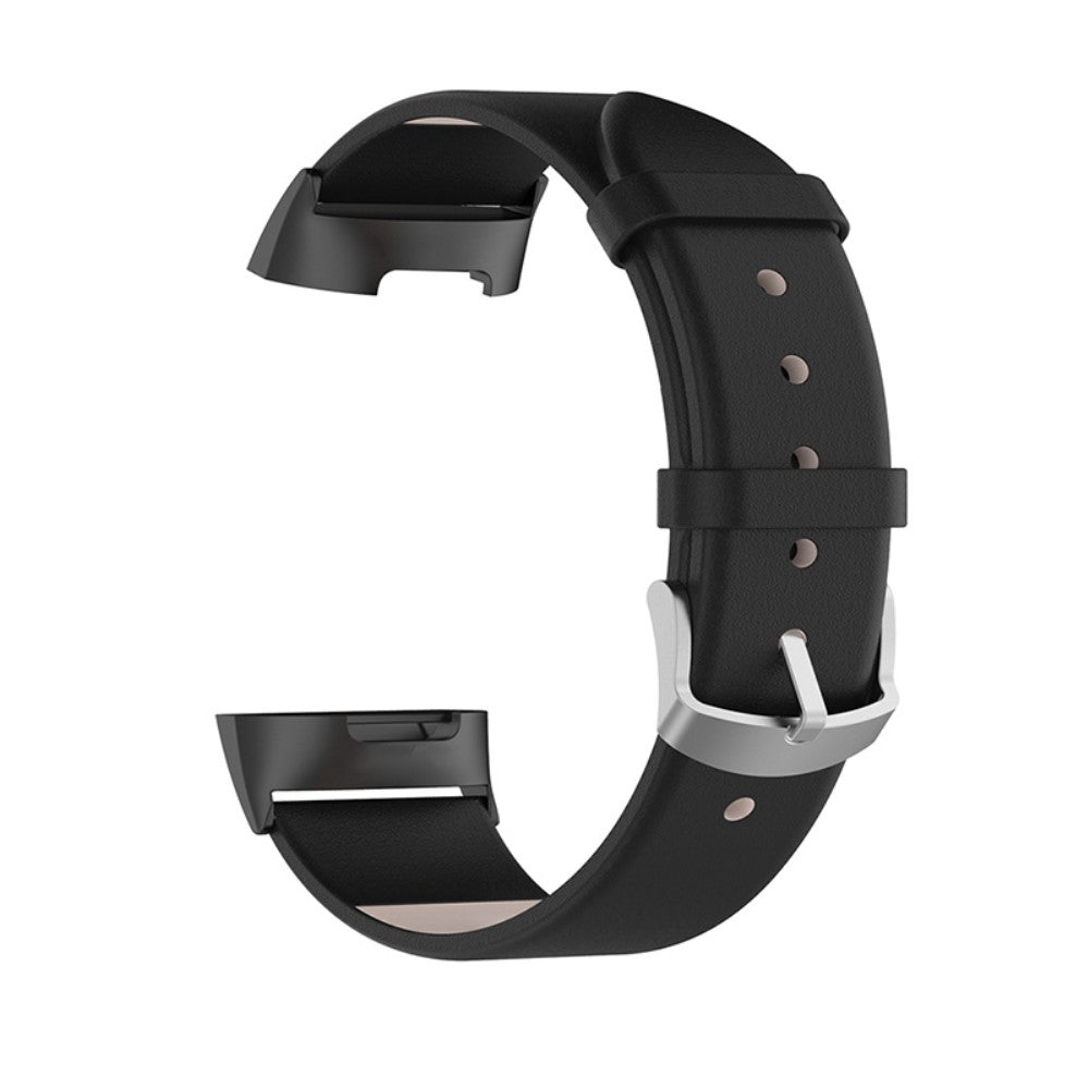 Kønt Fitbit Charge 5 Ægte læder Rem - Sort#serie_4