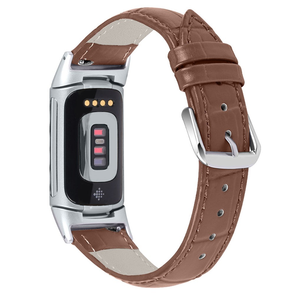 Nydelig Fitbit Charge 5 Ægte læder Rem - Brun#serie_1