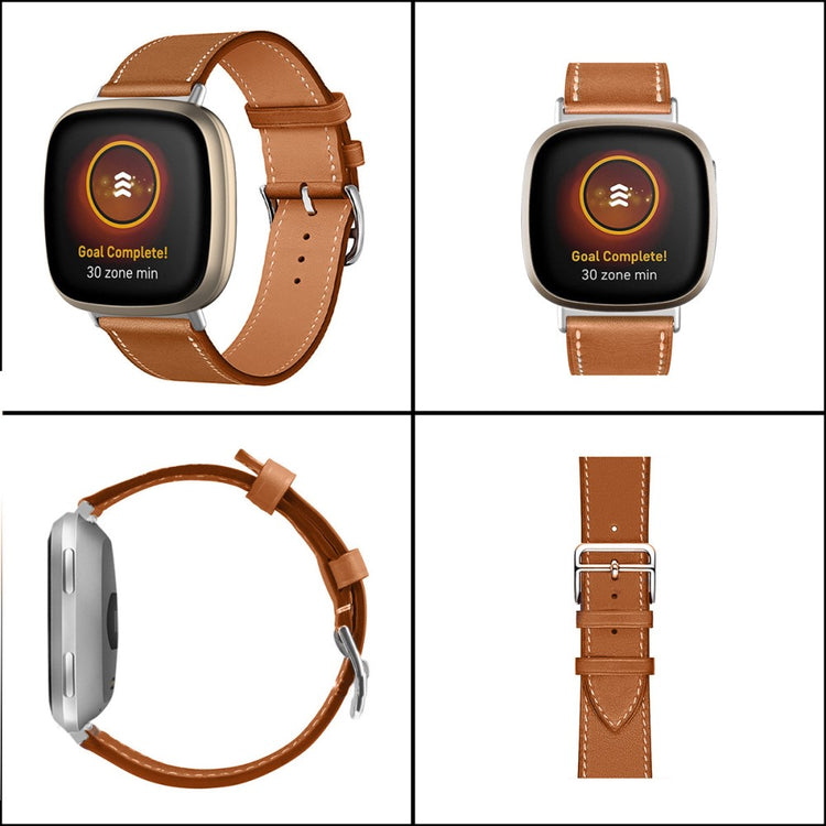 Rigtigt slidstærk Universal Fitbit Ægte læder Rem - Sort#serie_4