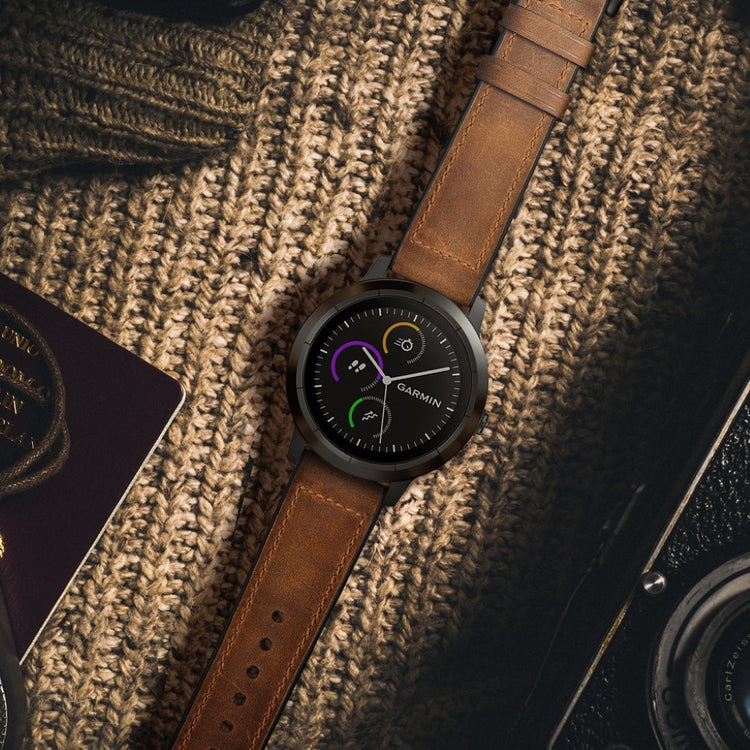 Fed Garmin Vivoactive 3 / Garmin Vivomove HR Ægte læder Rem - Brun#serie_053