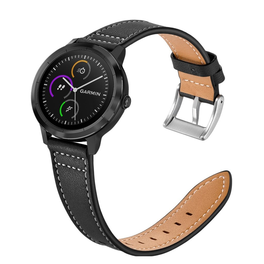 Fed Garmin Vivoactive 3 / Garmin Vivomove HR Ægte læder Rem - Sort#serie_1